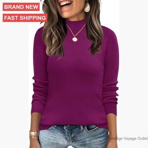 Mock Neck Pullover Sweater Long Sleeve Lightweight Knitted Women's S-XL